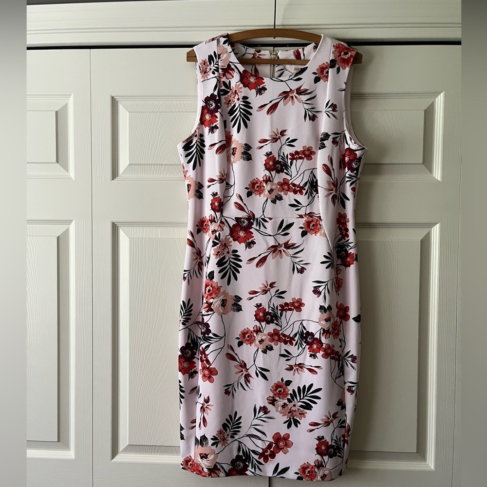 Calvin Klein Pink Sleeveless Sheath Floral Dress Size 14